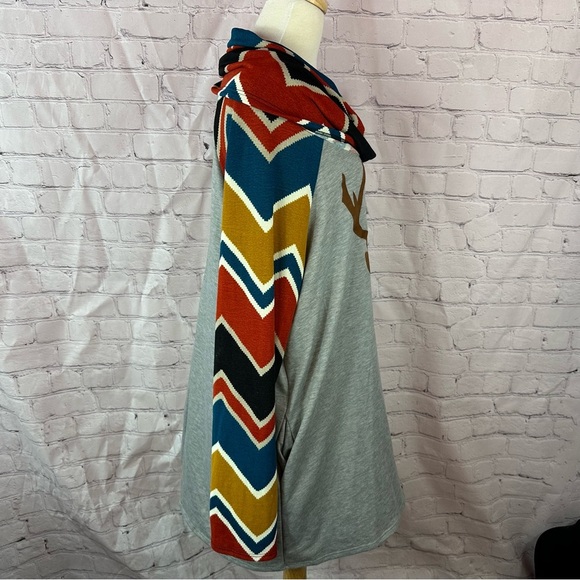 NWT Boutique chevron stripe buck deer tunic top cowl neck casual fall holiday - Picture 4 of 11